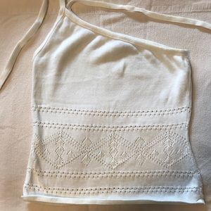 Knit Anding Knit Sleeveless Half Shoulder White Top Large